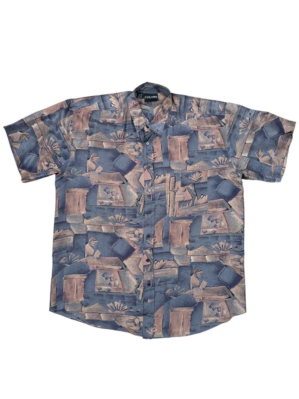 Vintage Colore Italia 100% Silk Abstract Geometric Shirt Men’s XL Short Sleeve